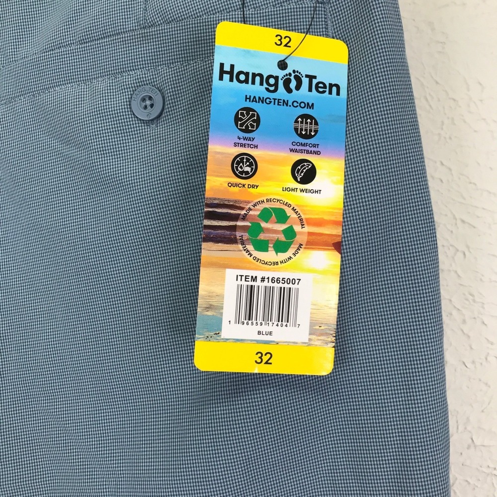 NEW Hang Ten Hybrid Board Shorts Mens 32 Blue Micro Check Stretch Quick Dry - Picture 4 of 13